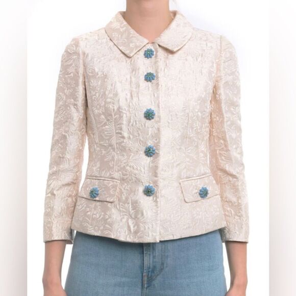 Dolce & Gabbana Ivory Jacquard Jacket with Jewelled Buttons size 44 / US10 - Picture 1 of 5
